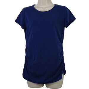 Bearsland Blue Maternity Top Ruched T-shirt Women Size S Crew Neck Short Sleeve